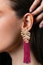 Palm Frond Beads Tassel Earring - Image 3
