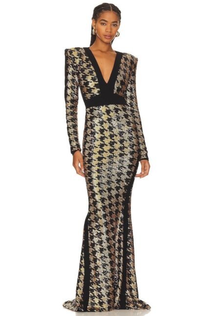 Rosalie Sequins Houndstooth Maxi Dress