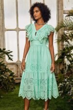 Ruth V-neck Ruffled Midi Dress - Image 4