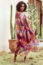 Sabrina Abstract Batwing Sleeve Midi Dress - Image 2