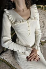 Sicily Ruffle Pearl Midi Knit Dress - Image 12