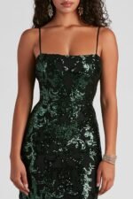 Sima Baroque Sequins Back Lace-up Maxi Dress - Image 3