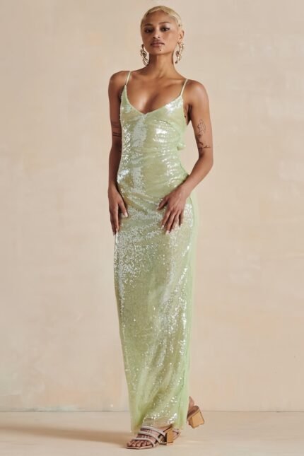 Vita Backless Sequins Slip Maxi Dress