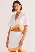 Alora Wave Crop Shirt-White/Orange - Image 2