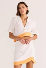 Alora Wave Crop Shirt-White/Orange