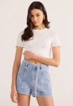 Bowie Pointelle Knit Tee-White - Image 2
