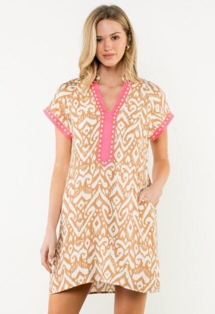 Charleston Dress-Pink/Beige
