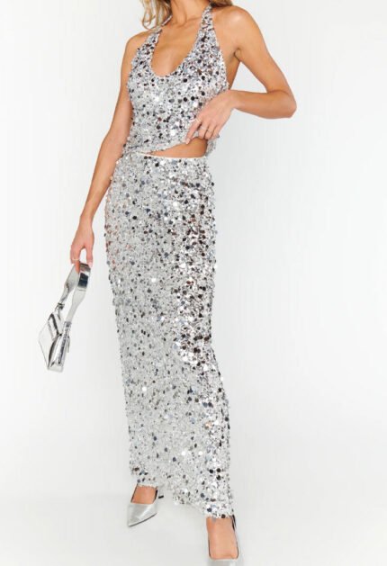 All That Skirt-Silver Metallic Sequins