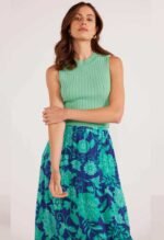 Connie Tiered Midi Skirt-Mint/Navy Floral - Image 2