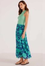 Connie Tiered Midi Skirt-Mint/Navy Floral - Image 3